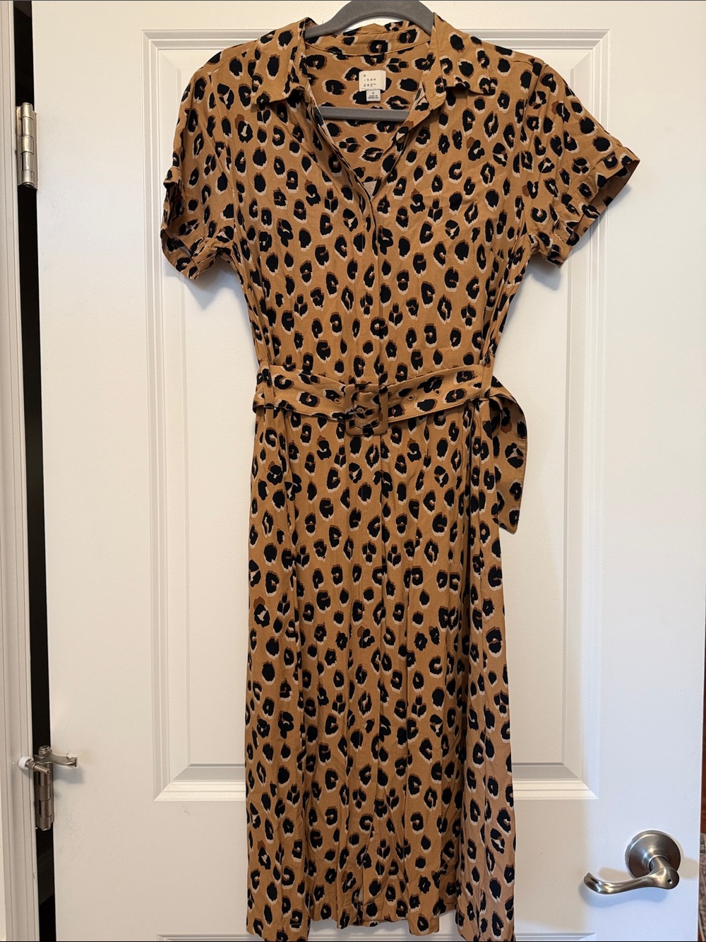 a new day Tan Leopard Print Midi Shirt Dress with Belt